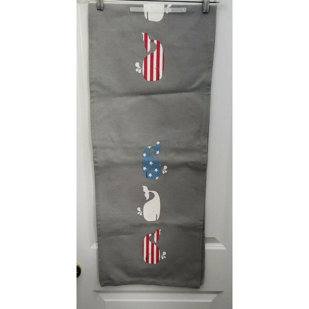 New Americana Red White Blue Whale Tapestry Grey Woven Table Runner‎ 15